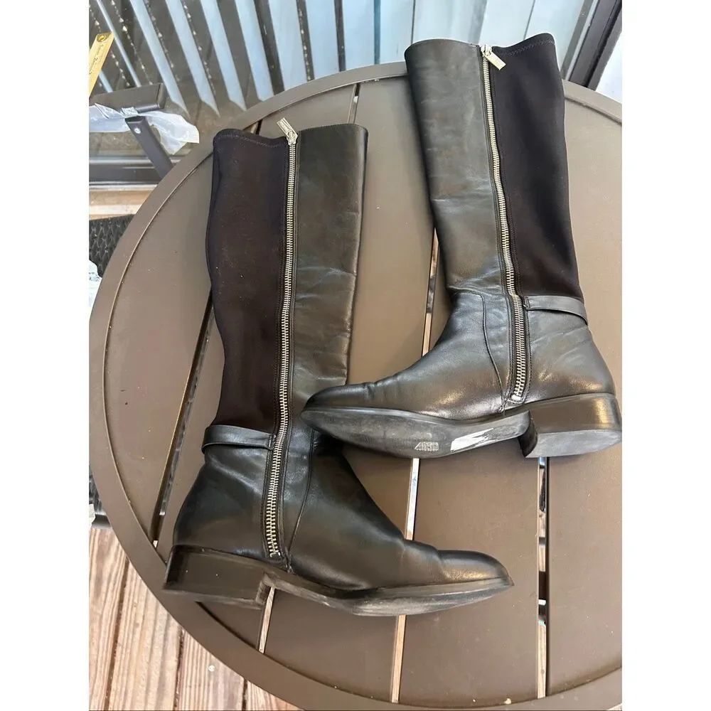 Michael Kors Hamilton Riding Boots Black /Silver Logo Size 6.5 M